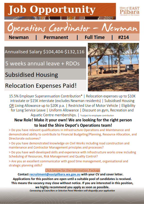 Operations Coordinator Newman Job in Western Australia (WA