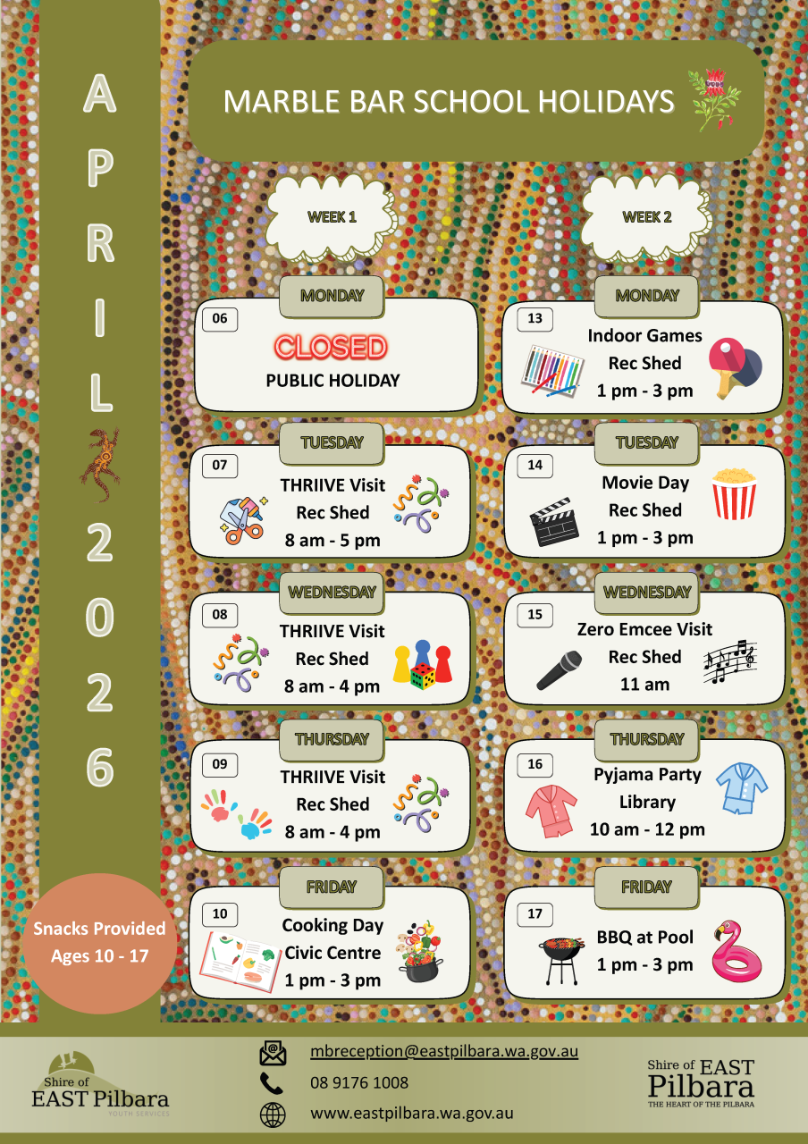 April School Holidays Marble Bar 