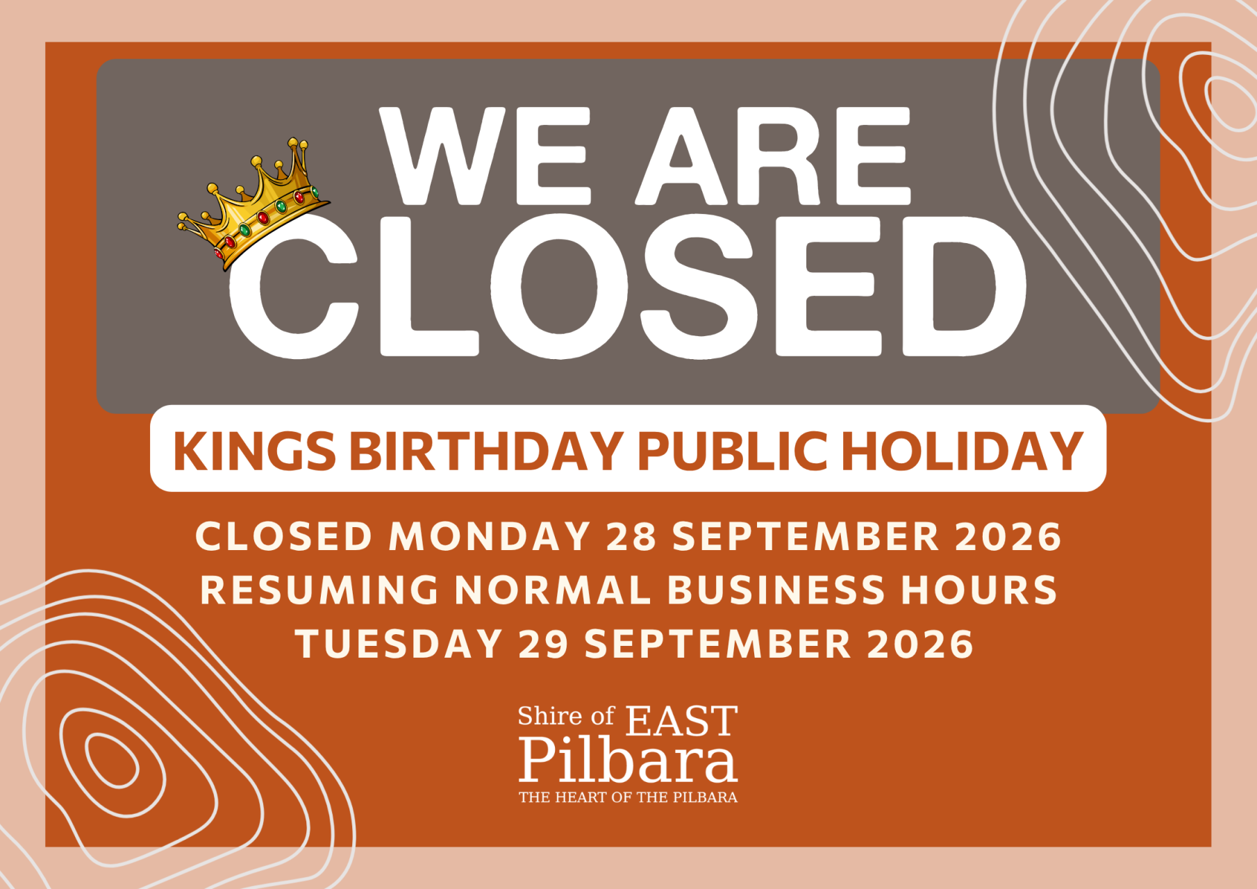 Public Holiday King’s Birthday – Monday, 28 September 2026
