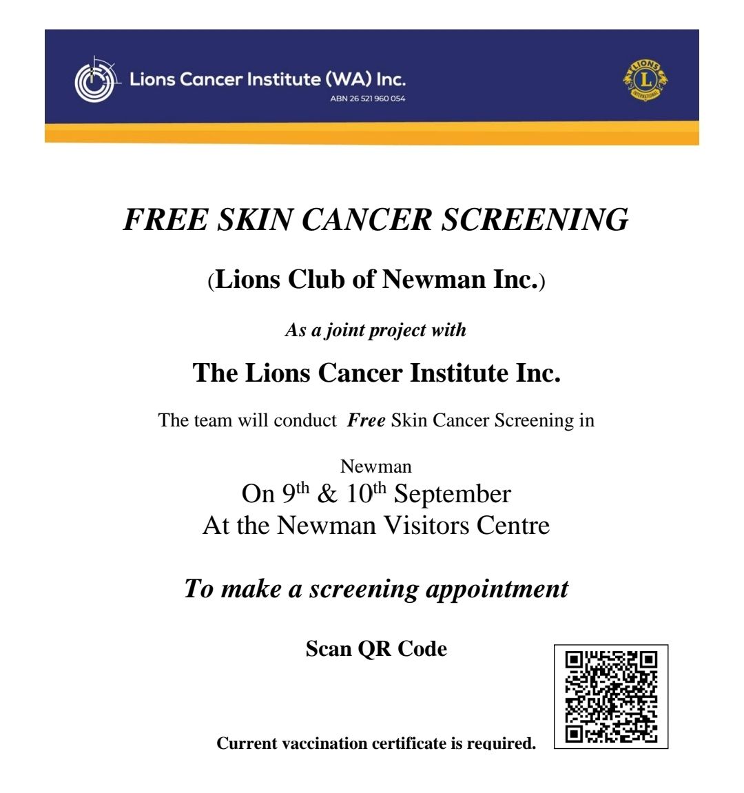 Free Skin Cancer Screening - 9th and 10th September